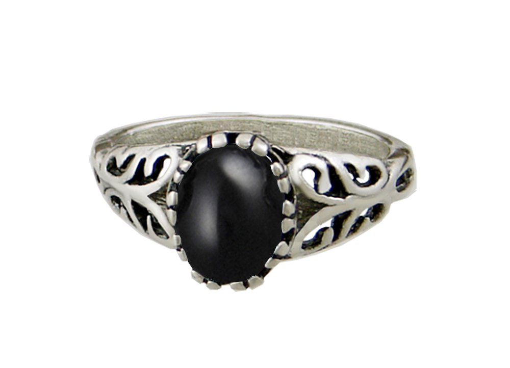 Sterling Silver Filigree Ring With Black Onyx Size 7